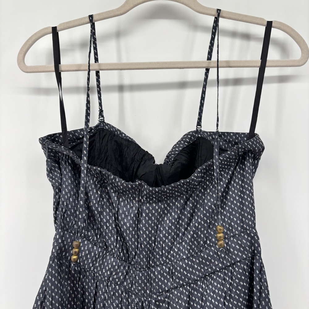 Gap Navy Blue Polka Dot Crinkle Silk Halter Handkerchief Hem Midi Dress Size 6 - Picture 7 of 15